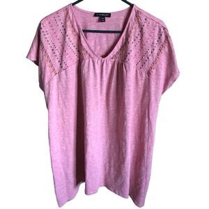 Lane Bryant Sz 14/16 short sleeve embroidered embellished pink top